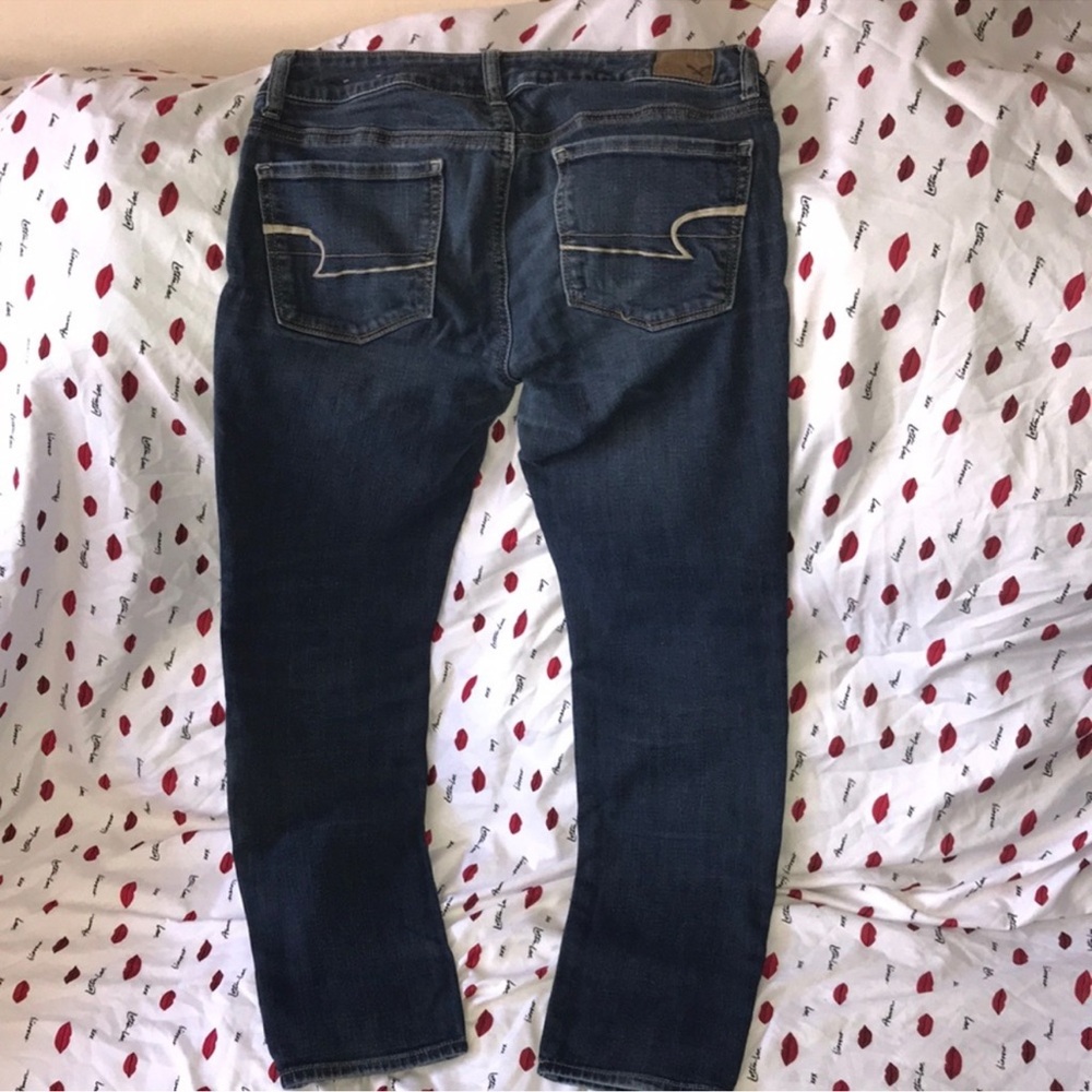 American Eagle outfitters 6P Dark Blue Denim skinny stretch Jeans stained